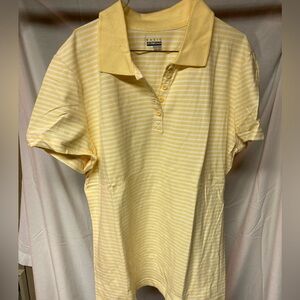 Basic Editions Yellow & White Striped Polo Top